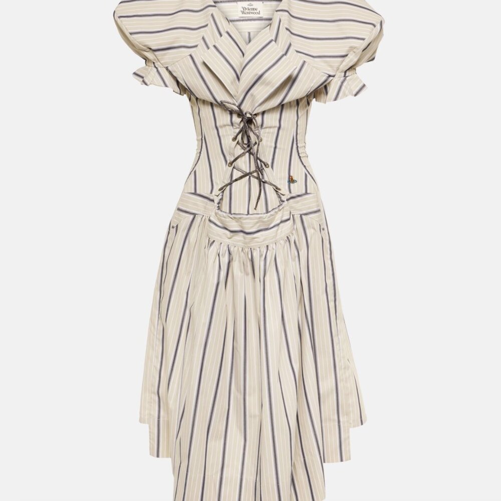 Vivienne Westwood Kate striped cotton midi dress SIZE 46